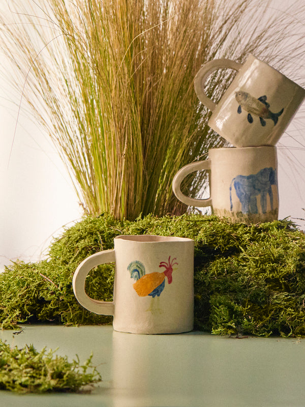 Liz Rowland - Cockerel Hand-Painted Ceramic Mug -  - ABASK