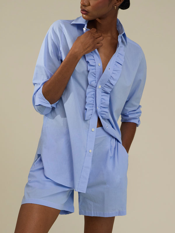 Sebline - Ruffle Cotton Shirt - Light blue - ABASK