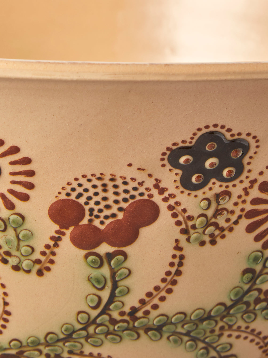 Poterie d’Évires - Flowers Hand-Painted Ceramic Grand Salad Bowl - Cream - ABASK