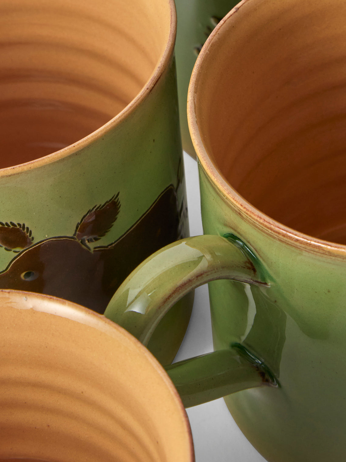 Poterie d’Évires - Animals Hand-Painted Ceramic Mugs (Set of 4) - Green - ABASK
