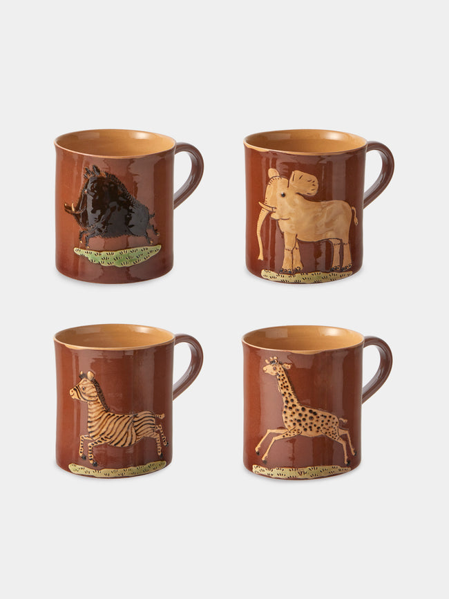 Poterie d’Évires - Animals Hand-Painted Ceramic Mugs (Set of 4) - Light Brown - ABASK - 