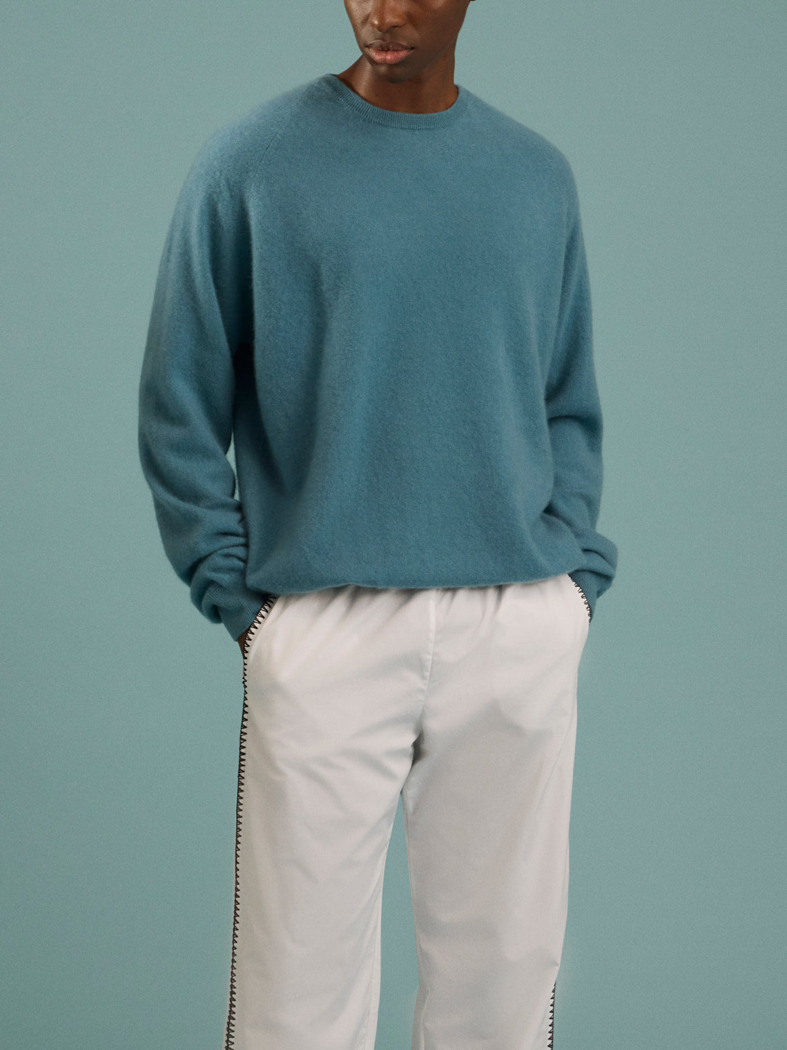 Frenckenberger - Cashmere R-Neck Boyfriend Sweater - Blue - ABASK