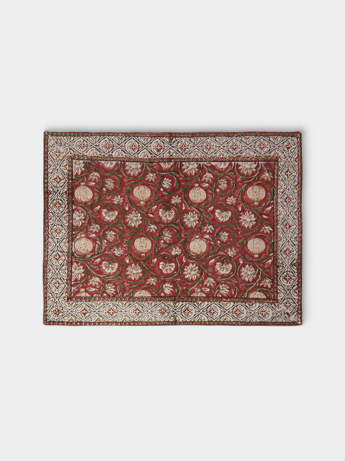 Chamois - | Set of 8 | Tangier Pomegranate Block-Printed Cotton Placemats - Multiple - ABASK