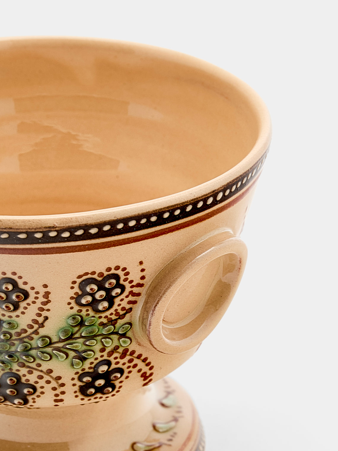 Poterie d’Évires - Flowers Hand-Painted Ceramic Small Raised Bowl - Cream - ABASK