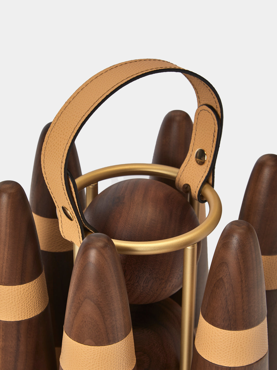 Pinetti - Leather and Walnut Bowling Set - Beige - ABASK