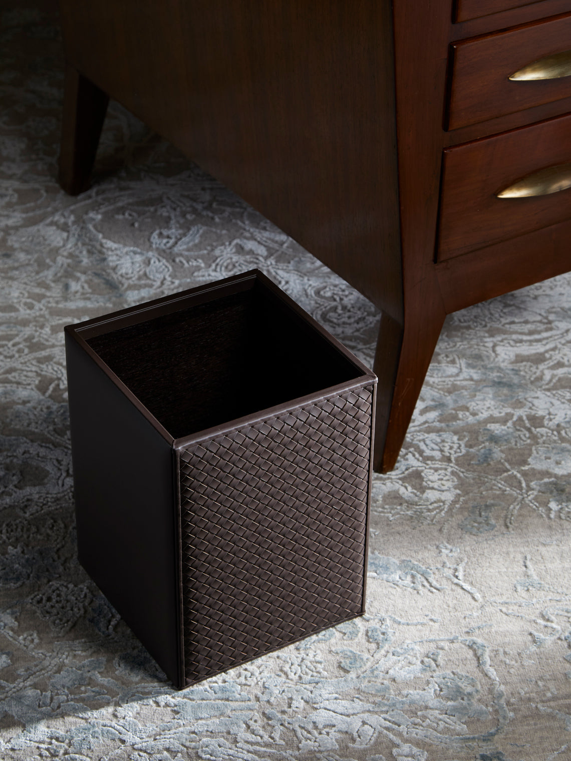 Brown Woven Leather Bin by Riviere | ABASK
