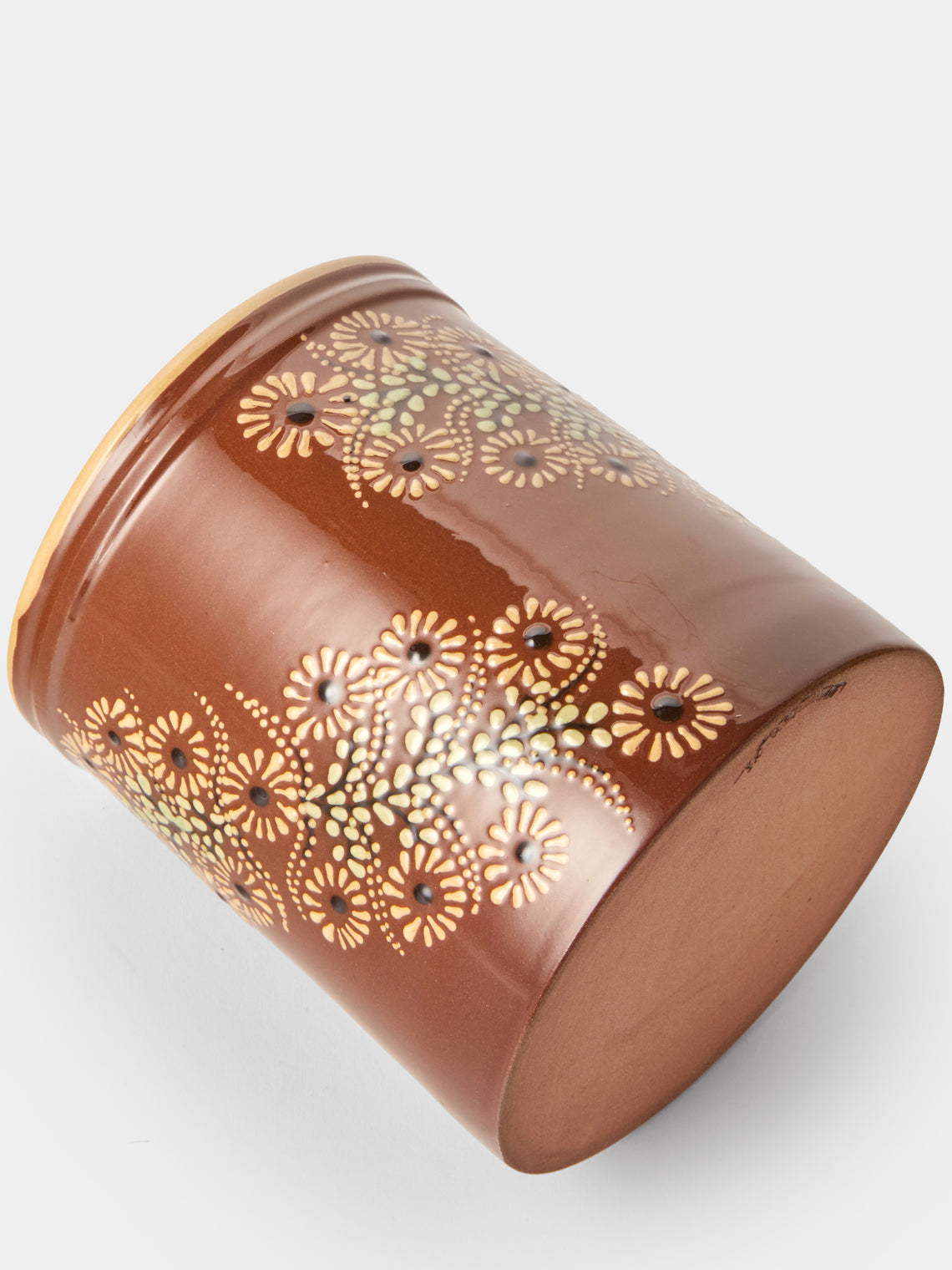 Poterie d’Évires - Flowers Hand-Painted Ceramic Utensil Pot - Light Brown - ABASK