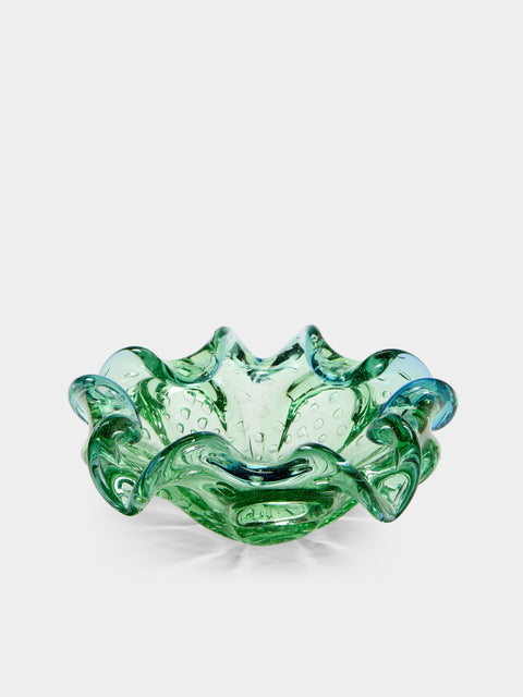 Antique and Vintage - Mid-Century Crystal Ashtray - Green - ABASK - 