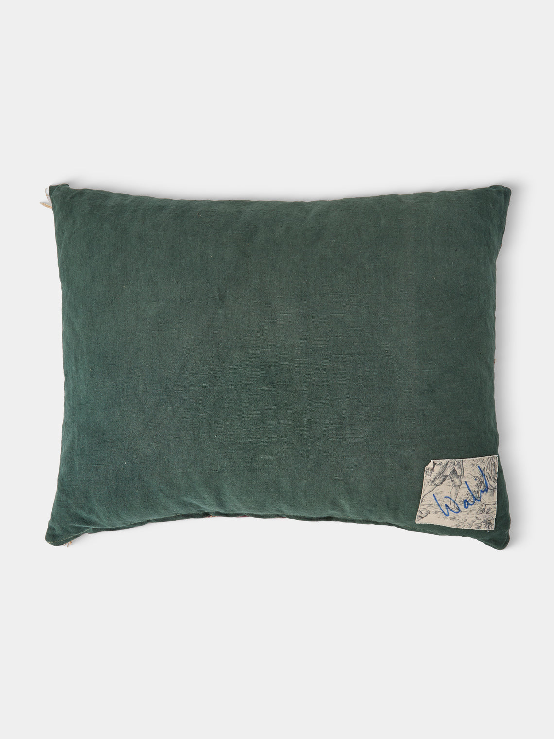 By Walid - 18th-Century French Aubusson Tapestry and Linen Cushion (25.5in/65cm) - Blue - ABASK