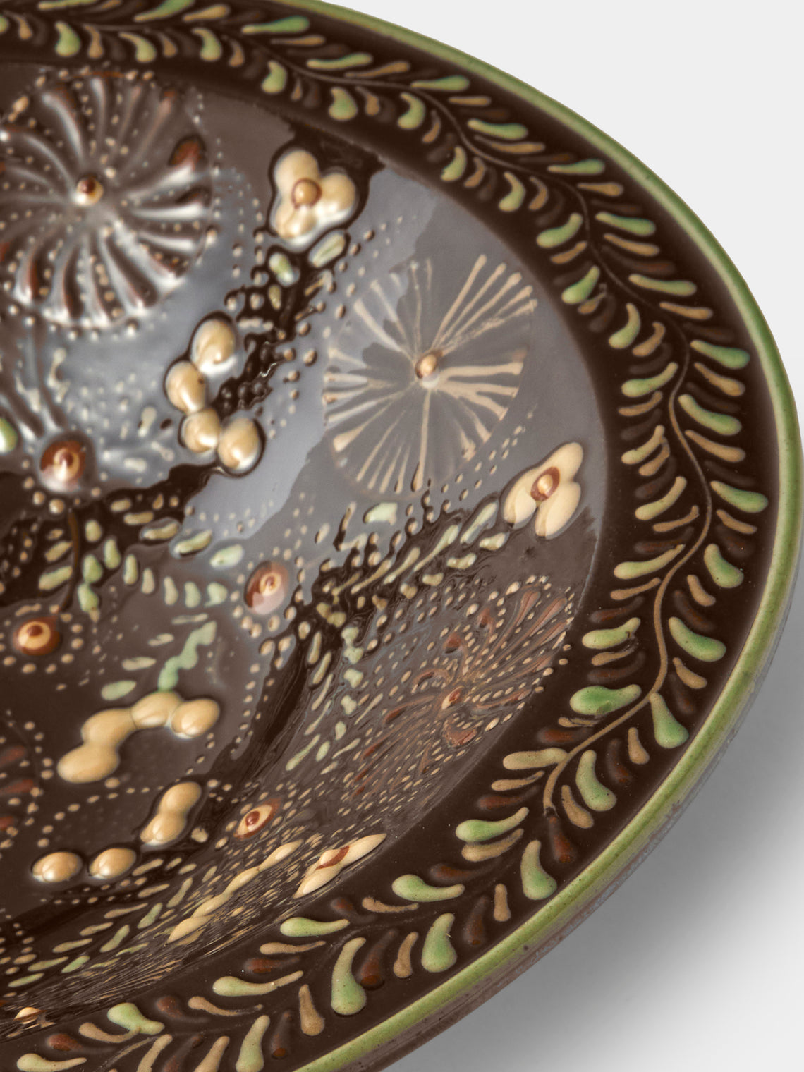 Poterie d’Évires - Flowers Hand-Painted Ceramic Small Serving Bowl - Dark Brown - ABASK