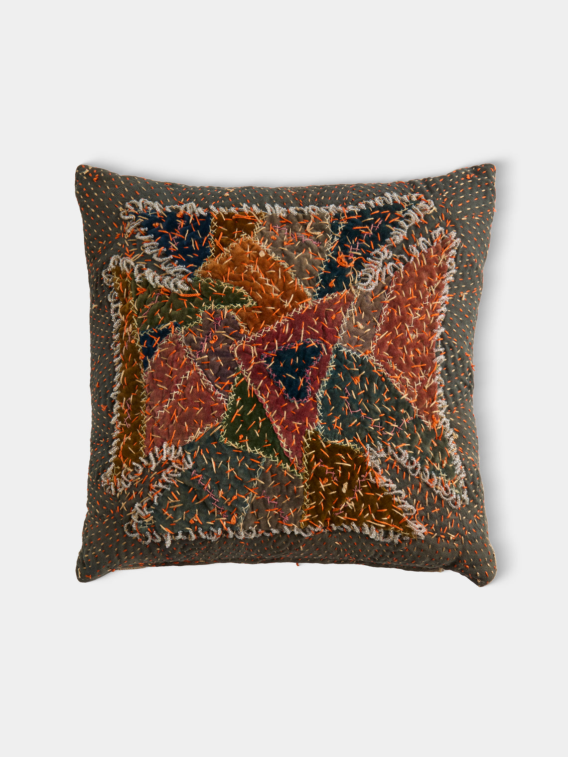 By Walid - 19th-Century Silk, Velvet and Linen Patchwork Cushion (13.5in/35cm) - Multiple - ABASK - 