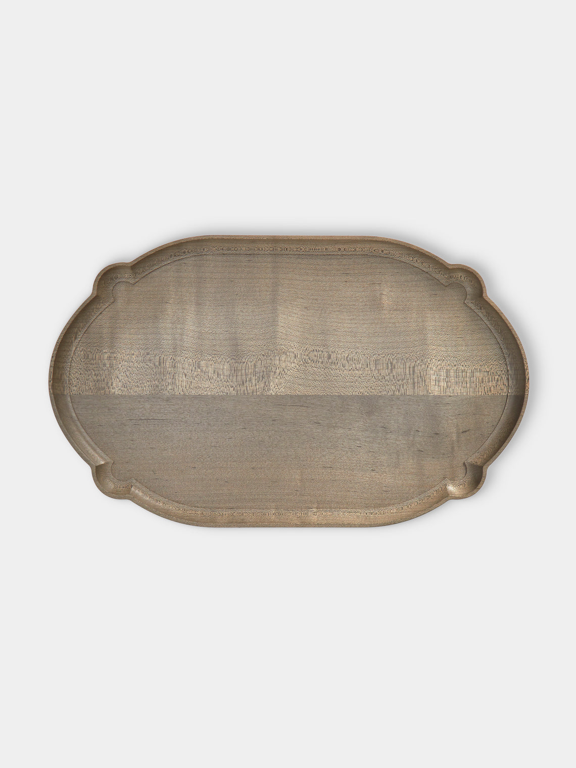 Ifuji - Italian Hand-Carved Wood Oval Tray (14in/36cm) - Brown - ABASK - 