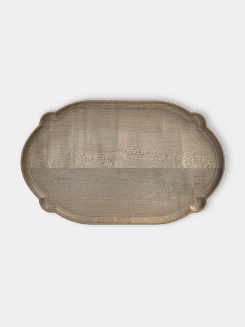 Ifuji - Italian Hand-Carved Wood Oval Tray (14in/36cm) - Brown - ABASK - 