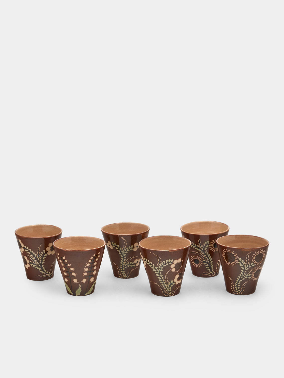 Poterie d’Évires - Flowers Hand-Painted Ceramic Coffee Cups (Set of 6) - Light brown - ABASK