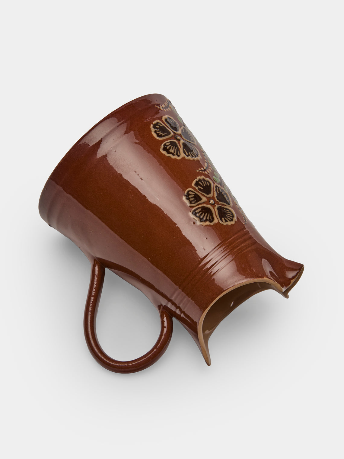 Poterie d’Évires - Flowers Hand-Painted Ceramic Petite Milk Jug - Light brown - ABASK