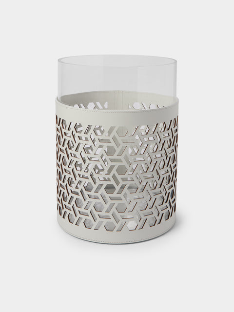 RUDI - Atmosphere Glass and Leather Large Candle Holder - White - ABASK - 