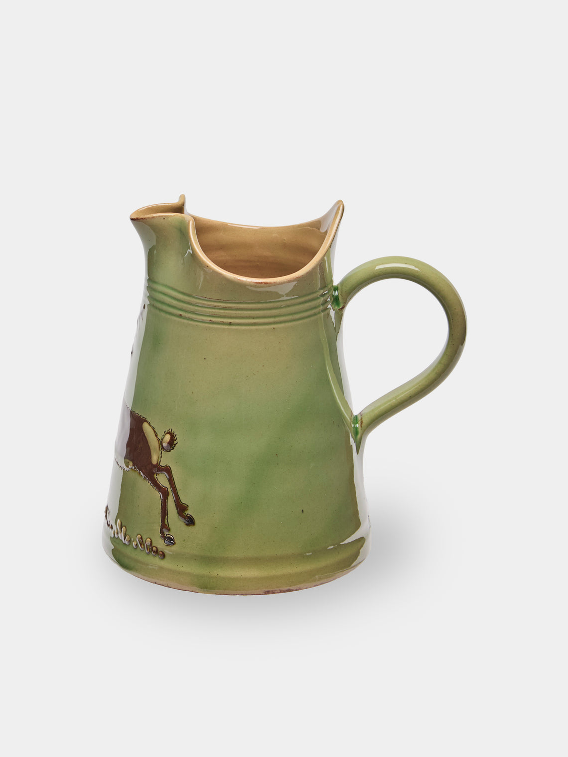 Poterie d’Évires - Stags Hand-Painted Ceramic Petite Milk Jug - Green - ABASK