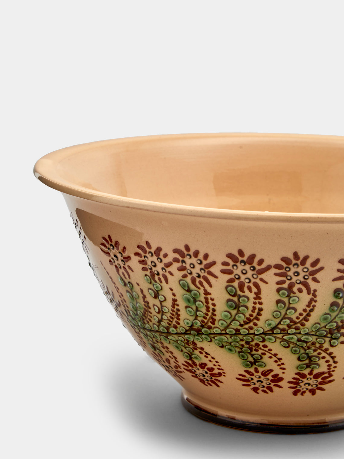 Poterie d’Évires - Flowers Hand-Painted Ceramic Large Serving Bowl - Cream - ABASK