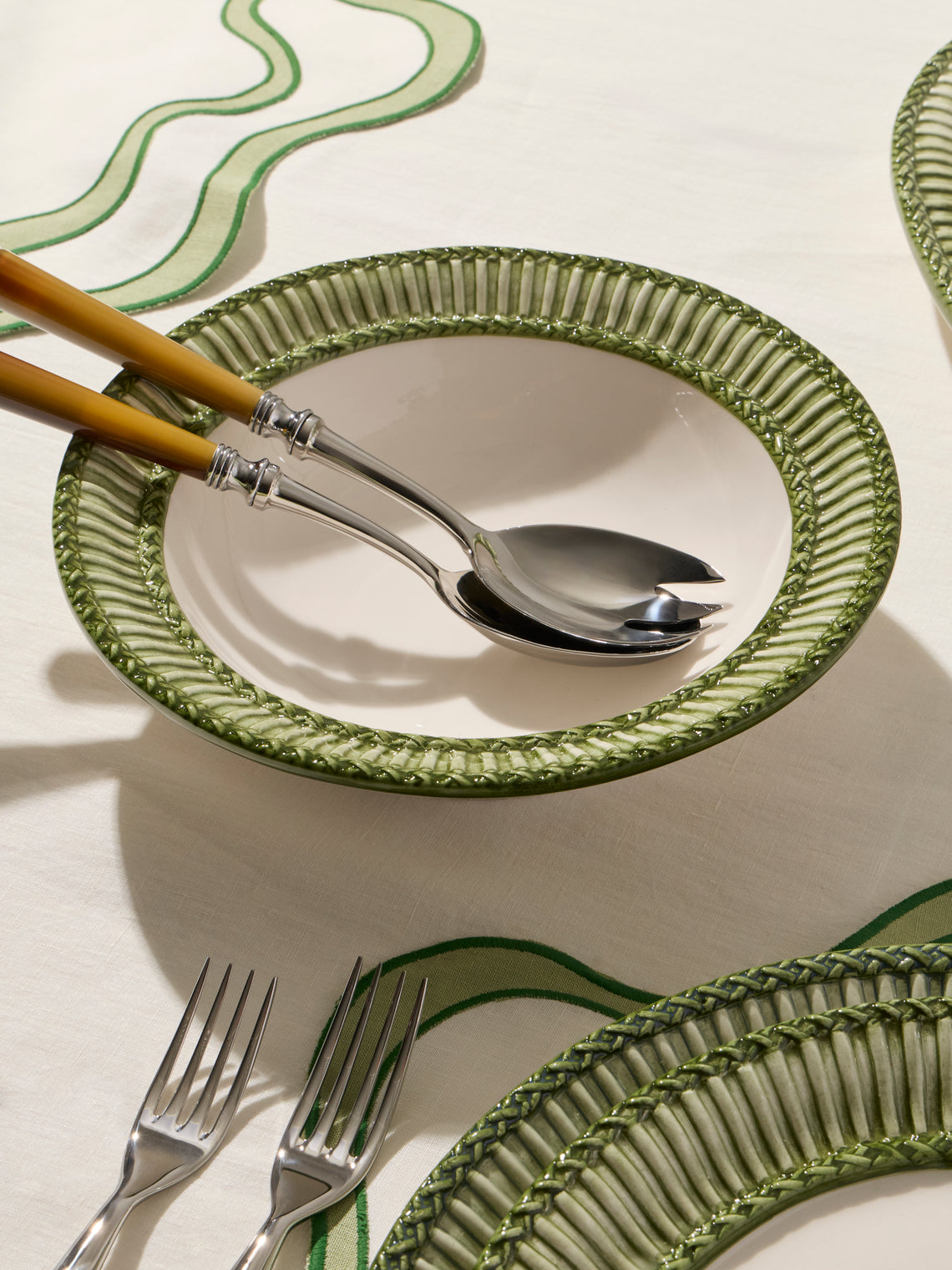 Tessalume Ceramiche - Wicker Hand-Painted Ceramic Small Salad Bowl - Light Green - ABASK