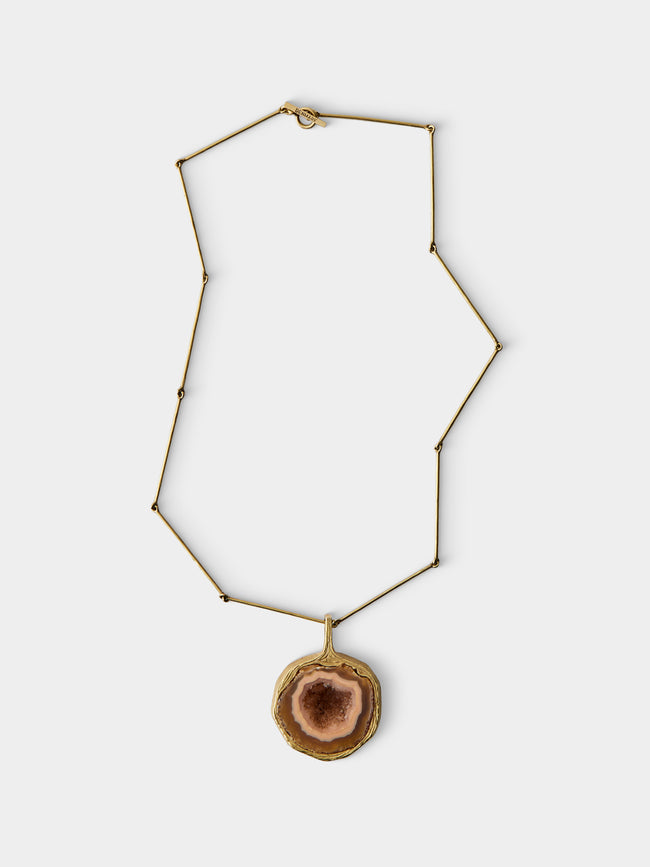 Mahnaz Collection - Vintage Bent Gabrielsen 18-Karat Gold and Agate Pendant Necklace - Gold - ABASK - 