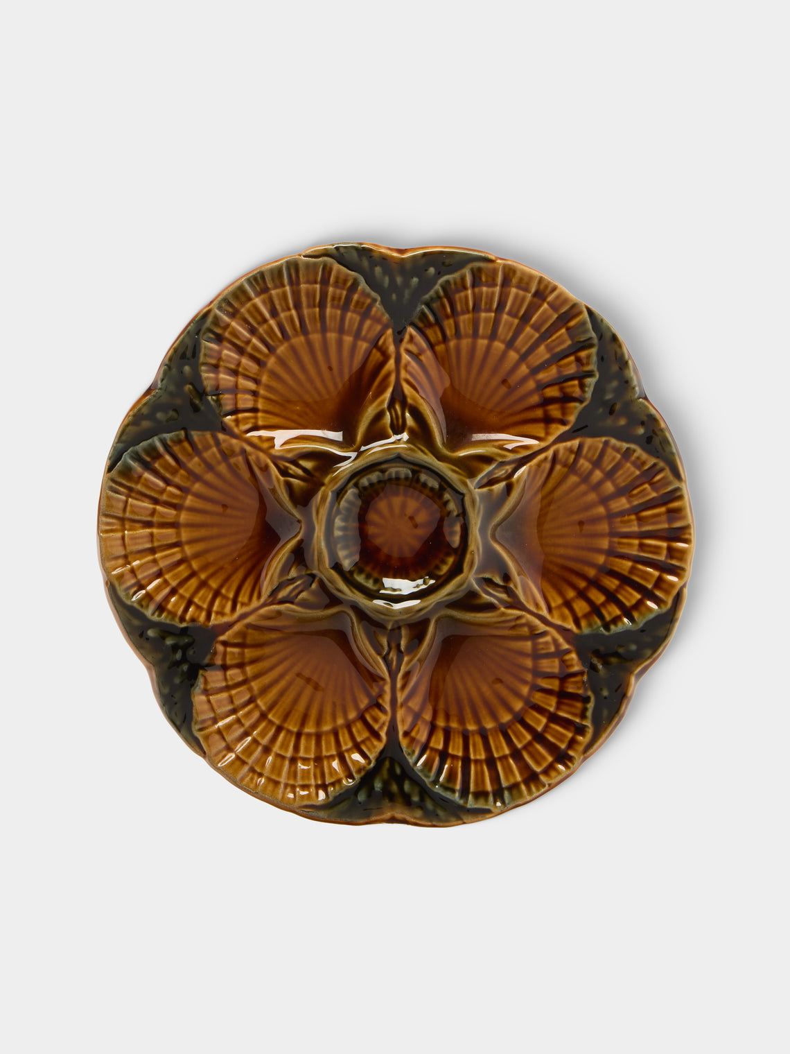 Antique and Vintage - 1950s Ceramic Oyster Plates – 9in/23.5cm (Set of 10) - Brown - ABASK