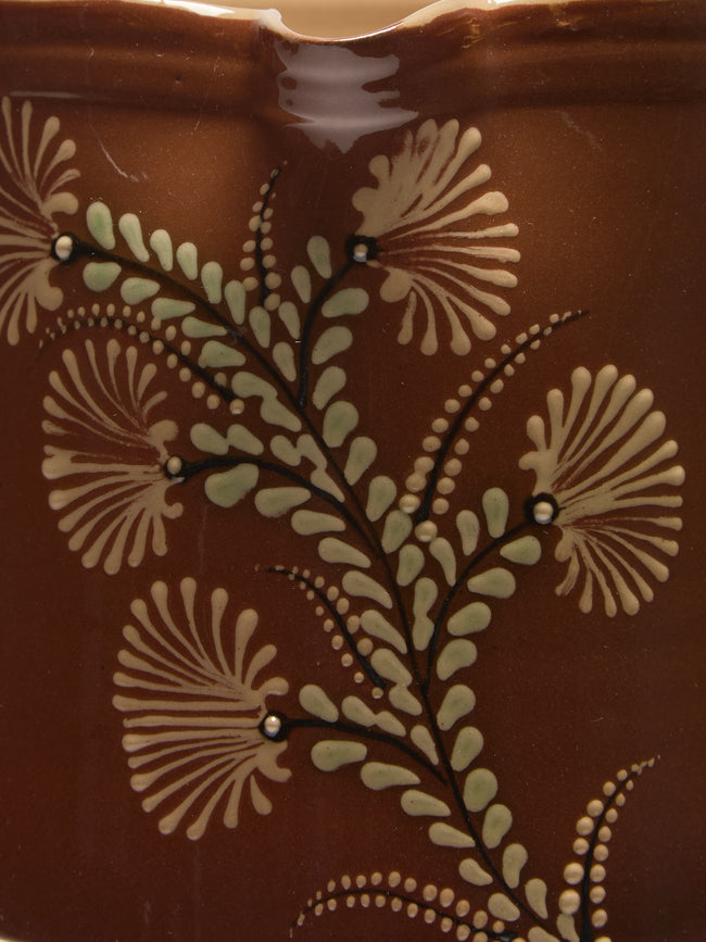 Poterie d’Évires - Flowers Hand-Painted Ceramic Straight-Edge Jug (34oz/1L) - Light brown - ABASK