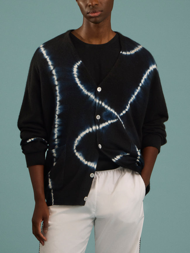 Suzusan - Shibori Cashmere Seamless Wide Cardigan - Black - ABASK