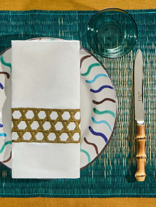 The Table Love - The Rattan Weave Hand-Embroidered Linen Napkins (Set of 4) -  - ABASK