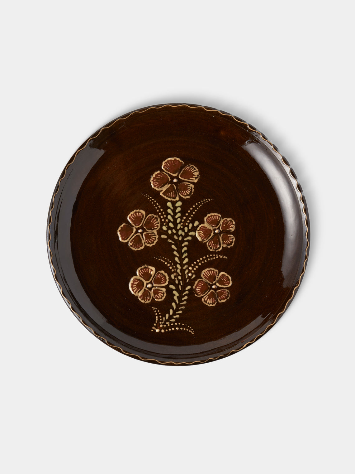 Poterie d’Évires - Flowers Hand-Painted Ceramic Plates – 9.5in/24cm (Set of 8) - Dark brown - ABASK