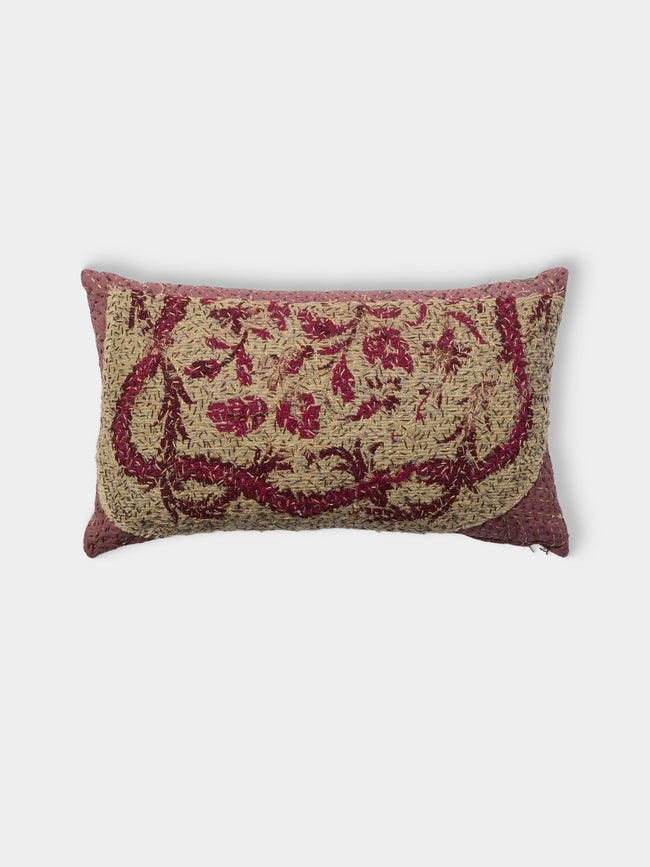 By Walid - 18th-Century Needlepoint Wool and Damask Cushion (21.5in/55cm) - Red - ABASK - 