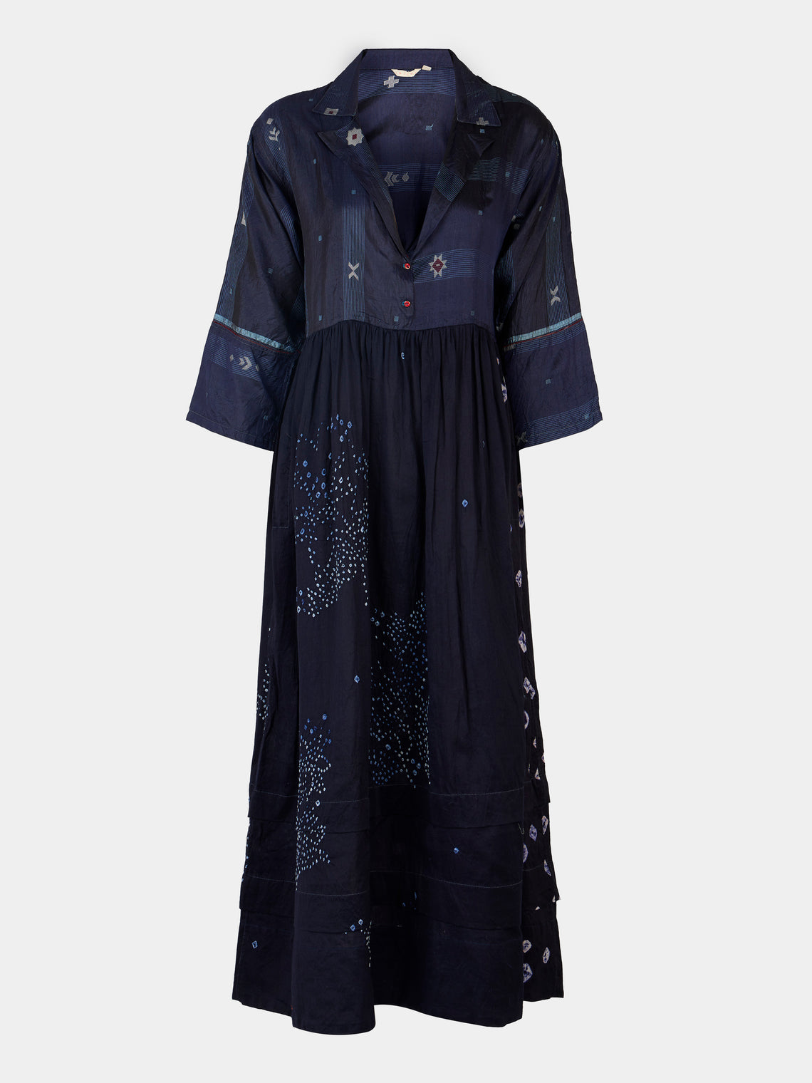 Injiri - Amber 21 Hand-Loomed Cotton and Silk Dress - Blue - ABASK - 