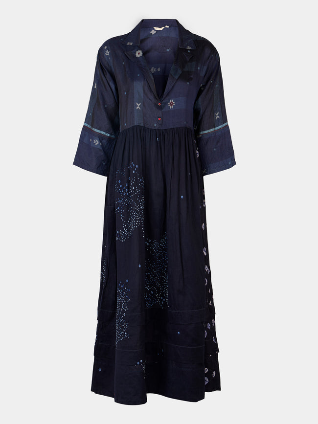 Injiri - Amber 21 Hand-Loomed Cotton and Silk Dress - Blue - ABASK - 