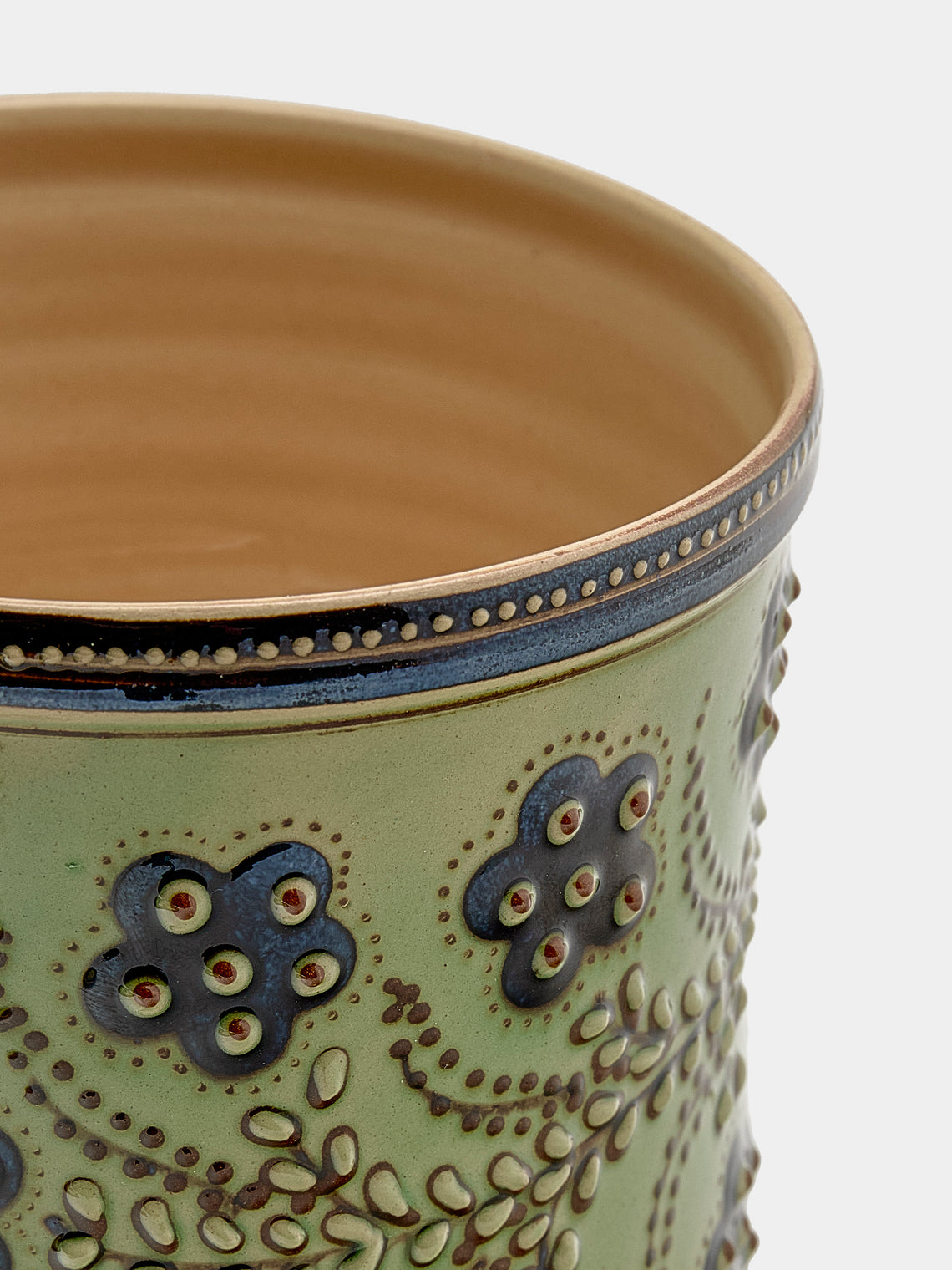 Poterie d’Évires - Flowers Hand-Painted Ceramic Medium Lidded Pot - Green - ABASK