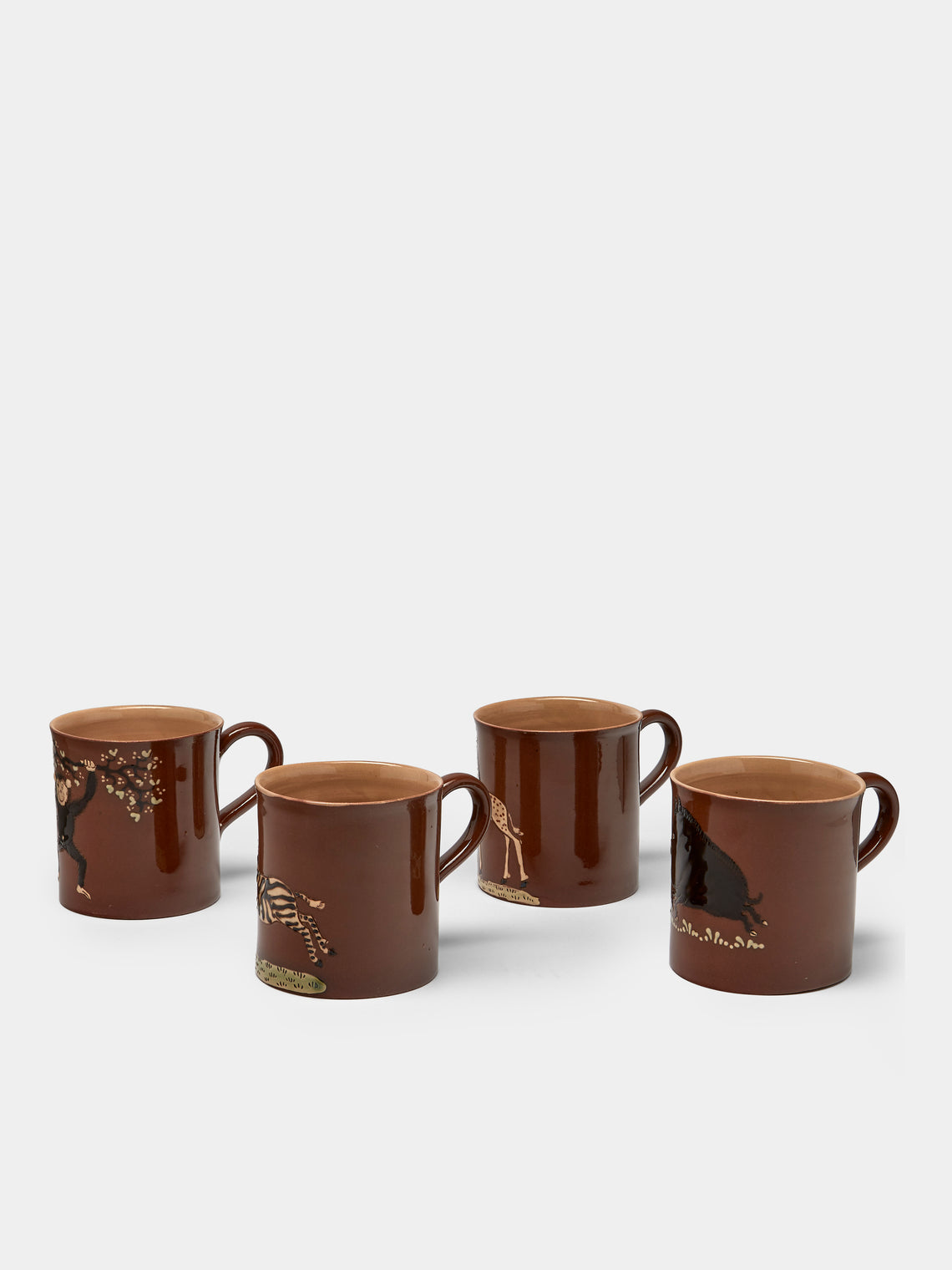 Poterie d’Évires - Safari Hand-Painted Ceramic Mugs (Set of 4) - Light brown - ABASK