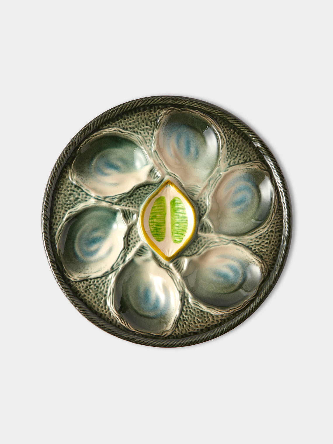 Antique and Vintage - Mid-Century Majolica Ceramic Oyster Plates (Set of 10) - Multiple - ABASK