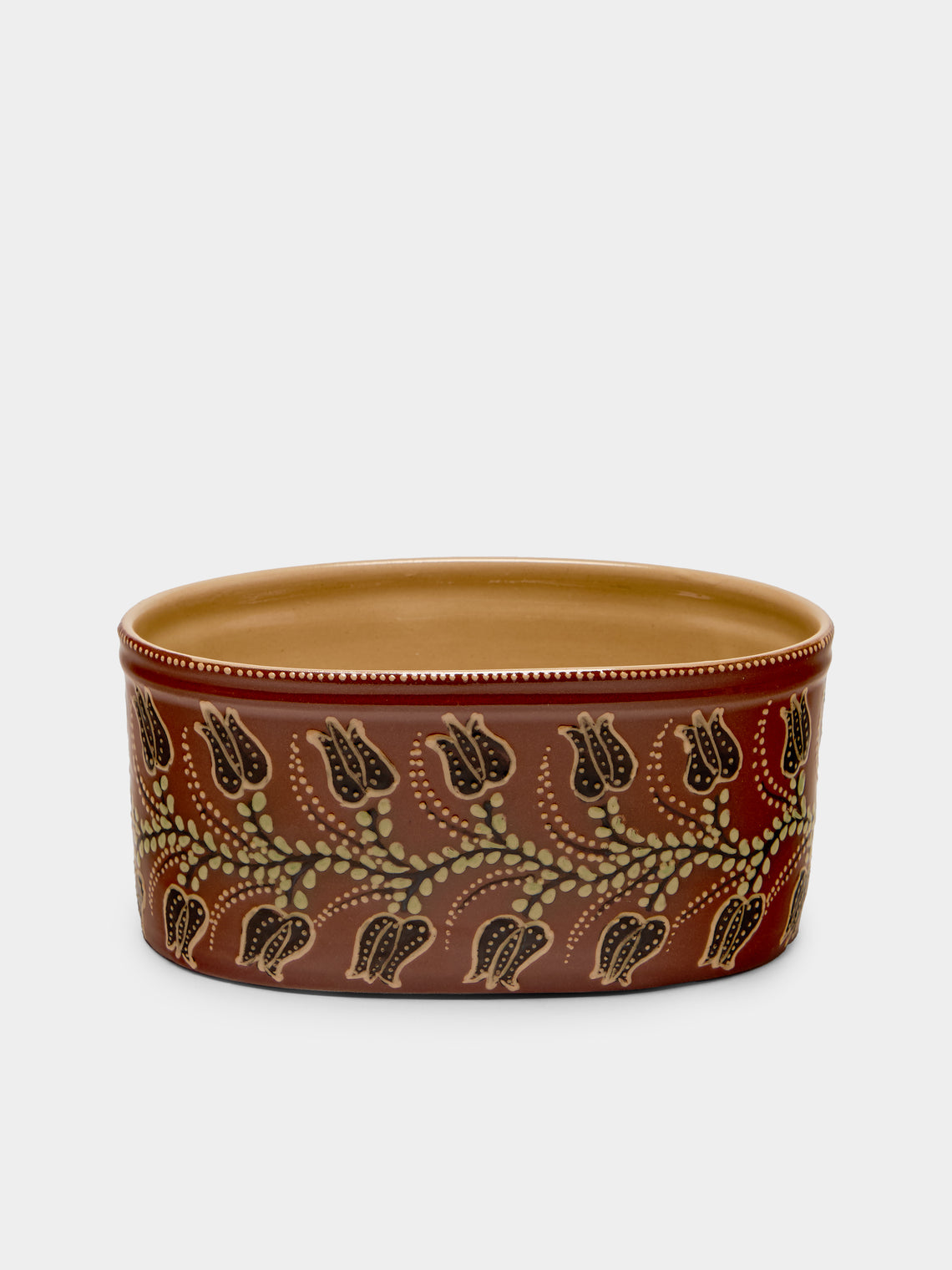 Poterie d’Évires - Flowers Hand-Painted Ceramic Oval Serving Dish - Light brown - ABASK - 