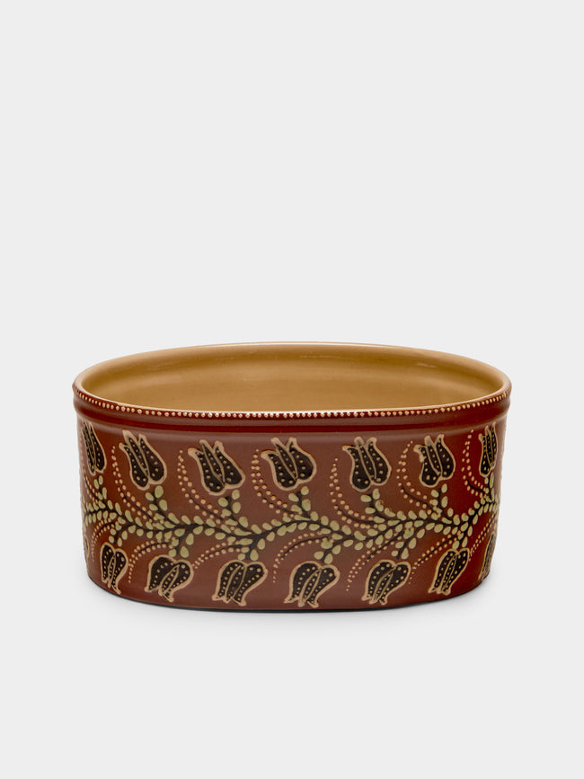 Poterie d’Évires - Flowers Hand-Painted Ceramic Oval Serving Dish - Light brown - ABASK - 