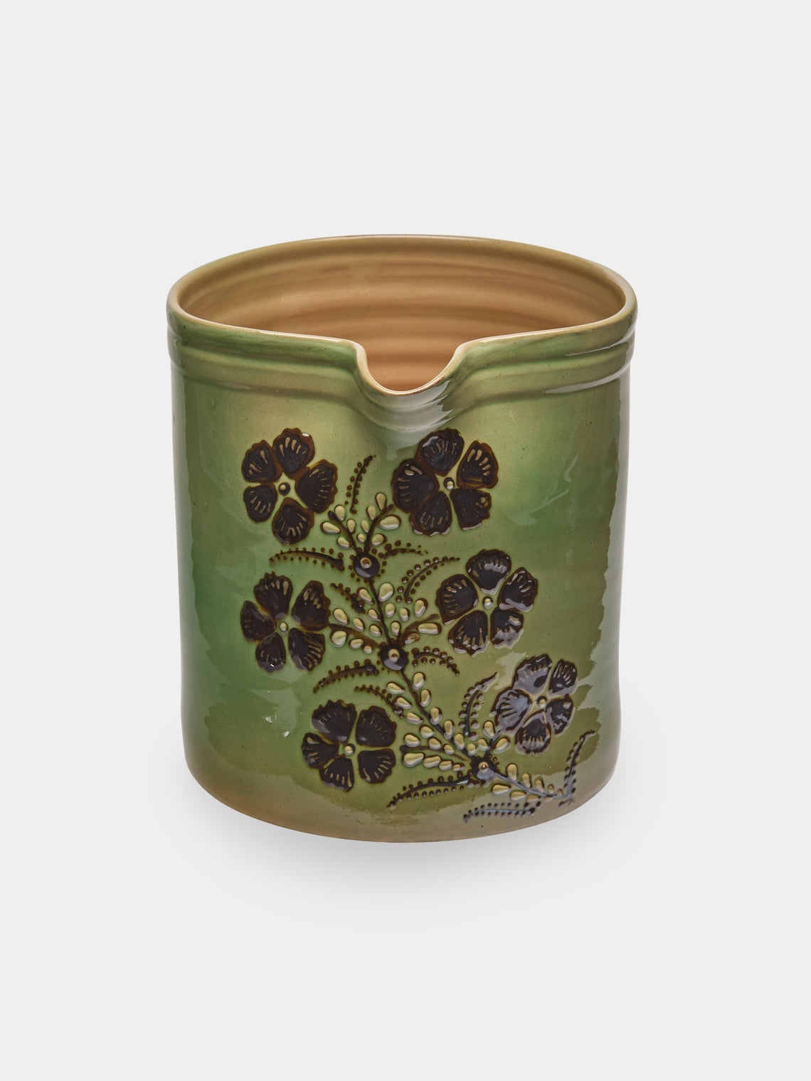 Poterie d’Évires - Flowers Hand-Painted Ceramic Straight-Edge Jug (70.5oz/2L) - Green - ABASK