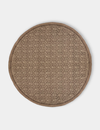 Chamois - Jaipur Block-Printed Linen Round Tablecloth (86.5in/2.2m) - Brown - ABASK - 