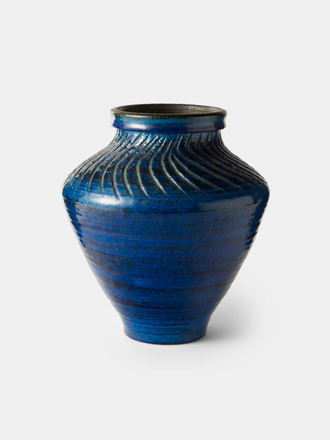 Antique and Vintage - 1950s Pol Chambost Ceramic Vase (11in/28cm) - Blue - ABASK - 