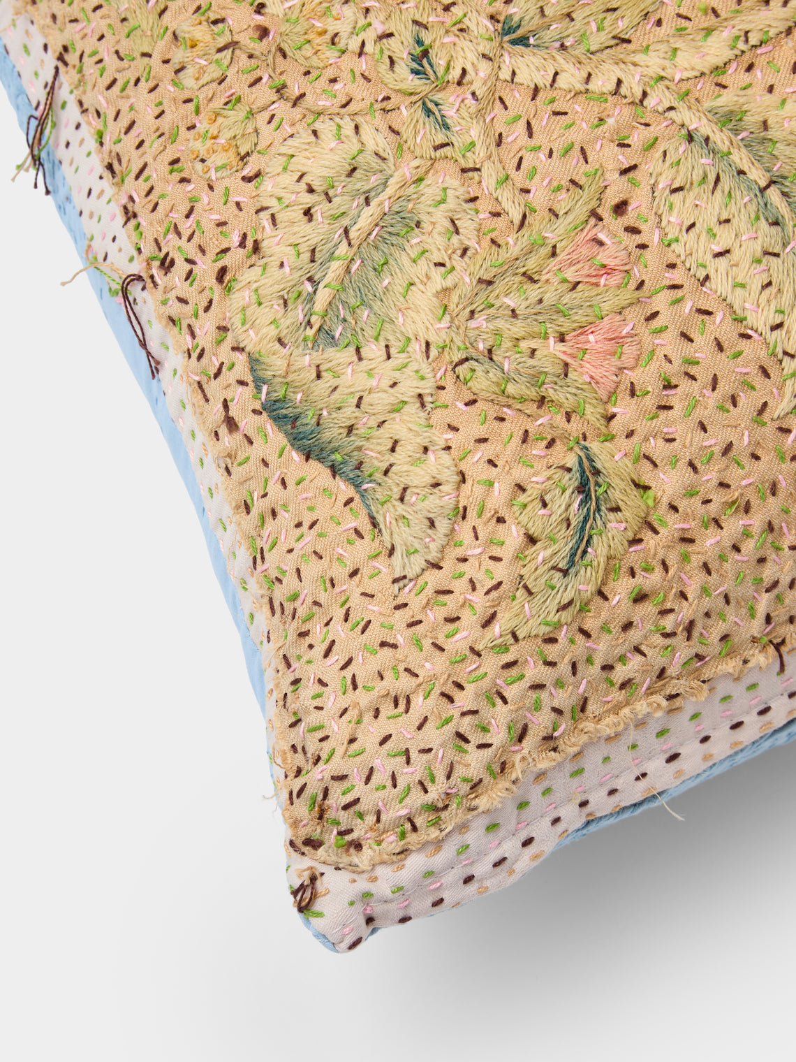 By Walid - 19th-Century Embroidered Cotton Patchwork Cushion (25.5in/65cm) - Multiple - ABASK