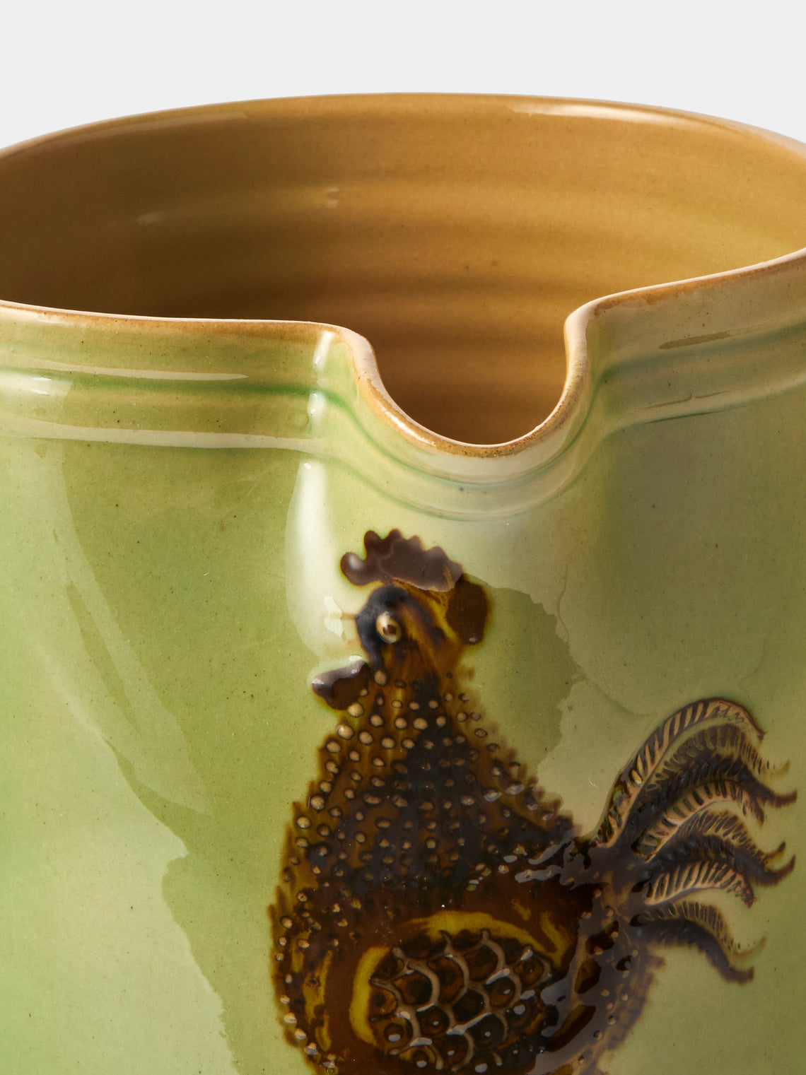 Poterie d’Évires - Chickens Hand-Painted Ceramic Straight-Edge Medium Jug - Green - ABASK
