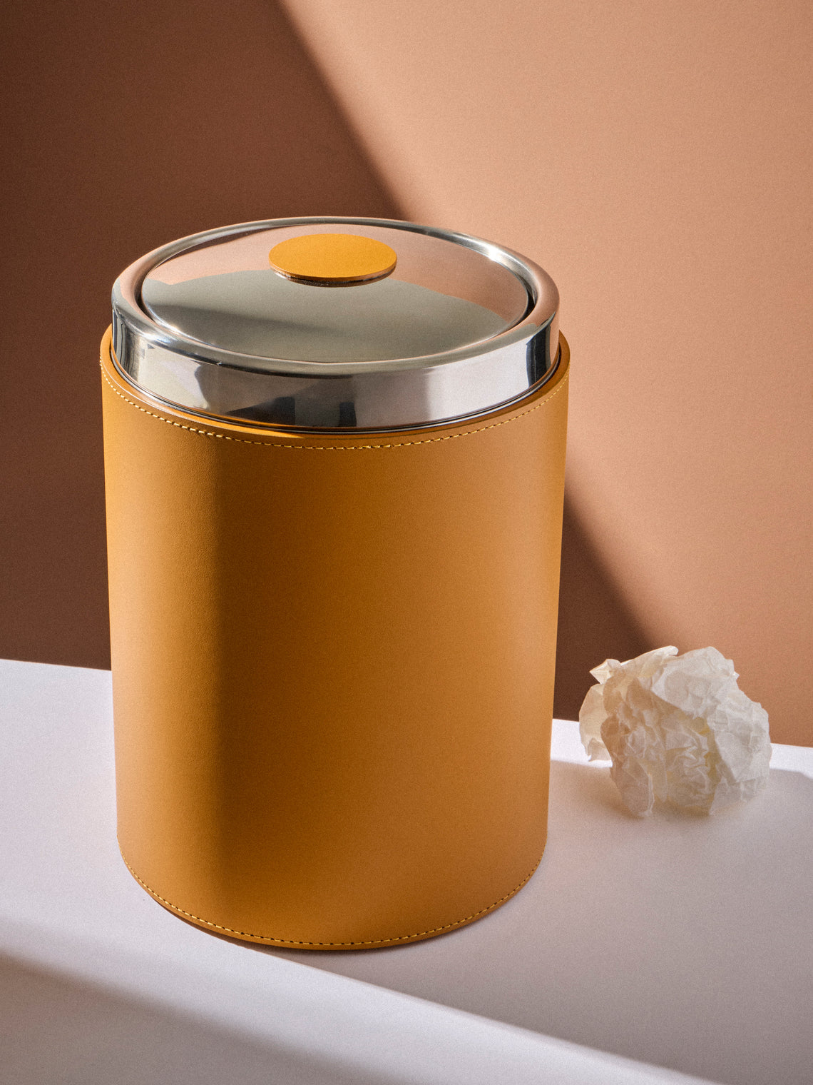 RUDI - Perry Leather Lidded Wastepaper Bin - Tan - ABASK