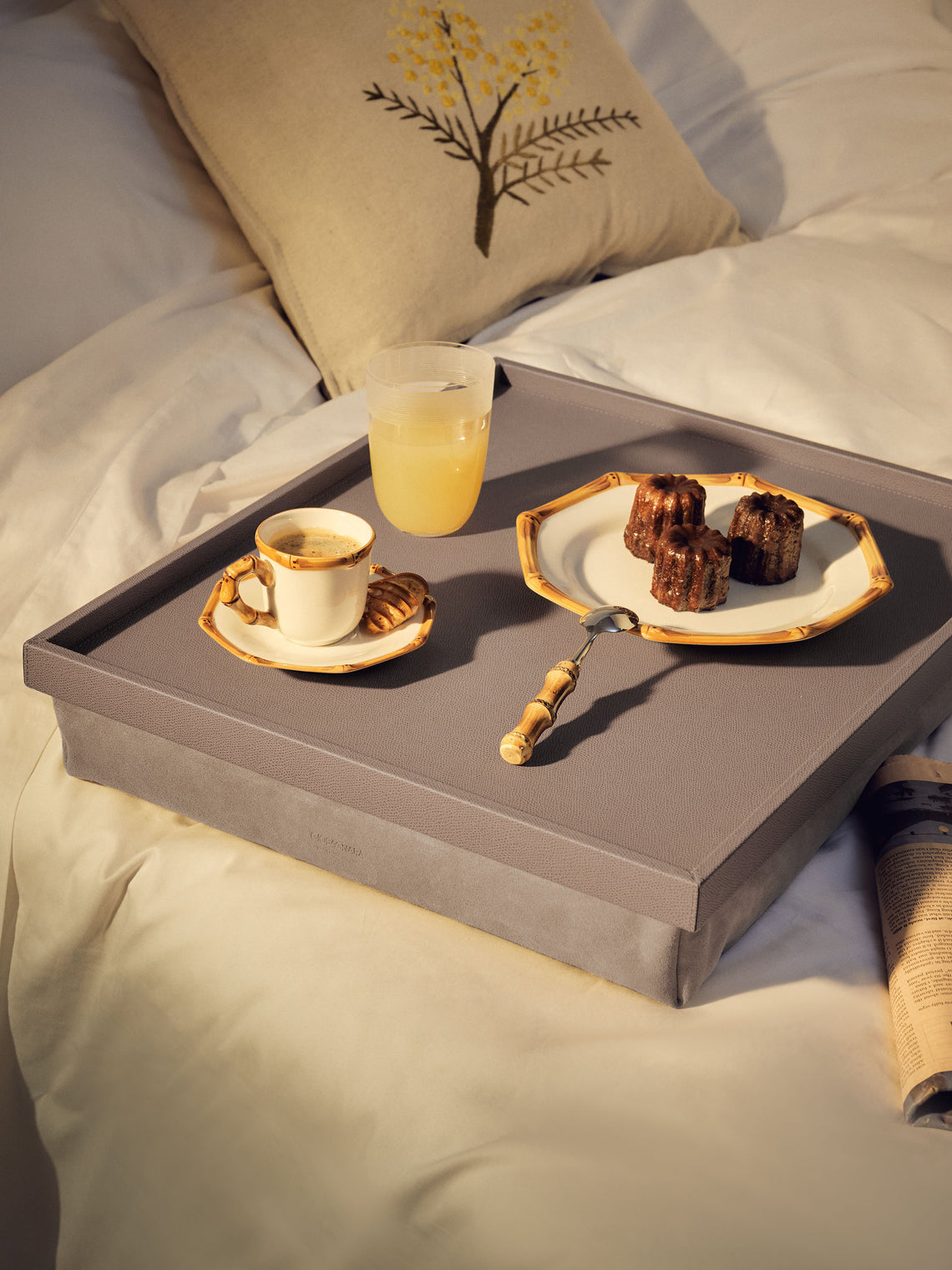 Giobagnara - Teddy Leather Bed Tray - Taupe - ABASK