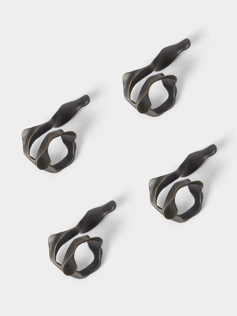 Viya - | Set of 4 | Under the Banyan Brass Napkin Rings - Black - ABASK - 