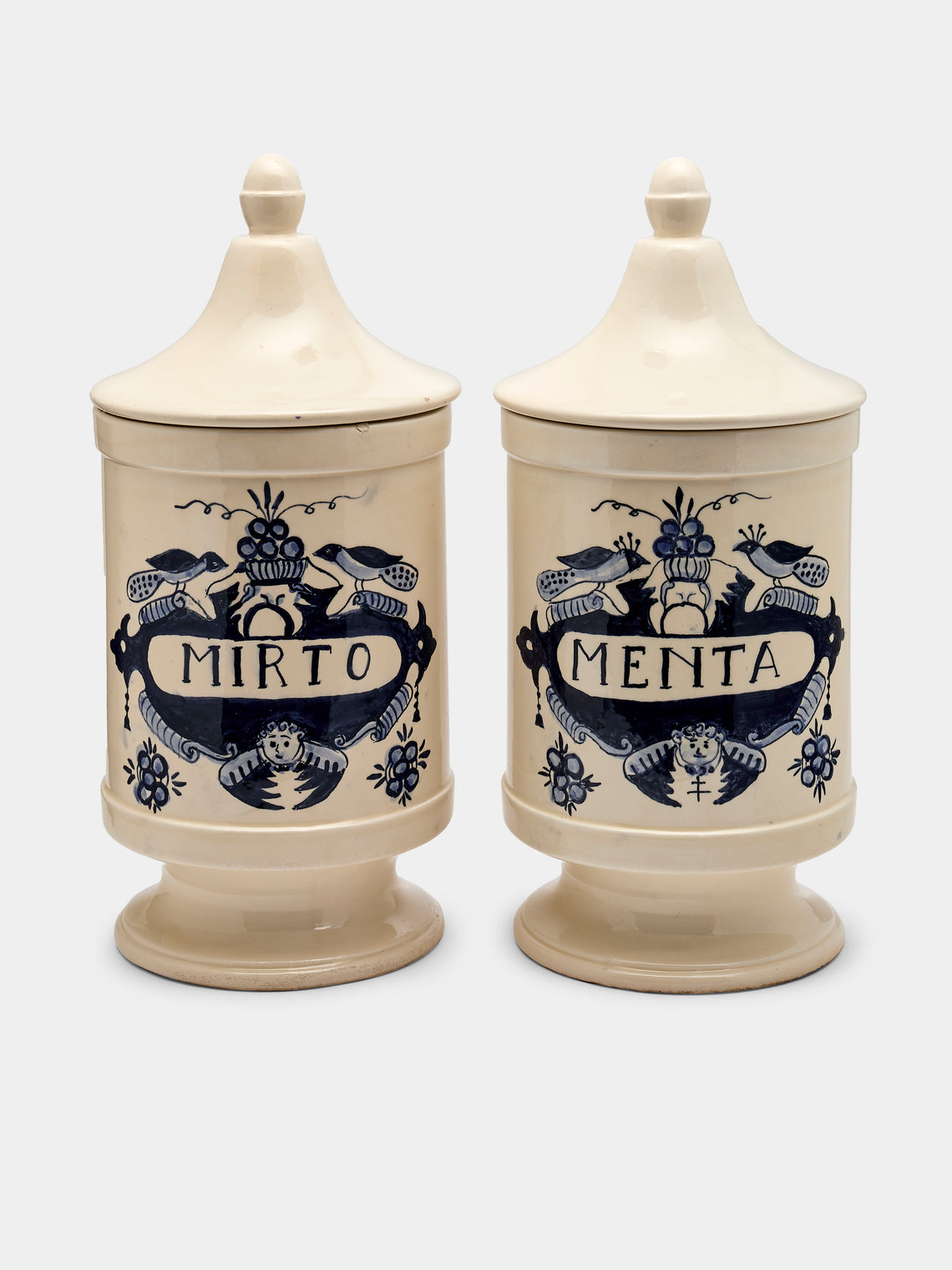 Antique and Vintage - 1940s Italian Ceramic Apothecary Jars (Set of 2) - Blue - ABASK - 