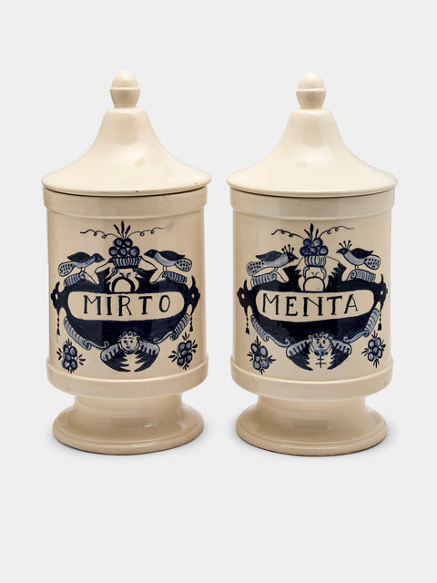 Antique and Vintage - 1940s Italian Ceramic Apothecary Jars (Set of 2) - Blue - ABASK - 