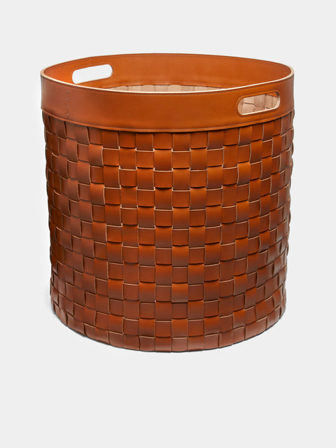 Rabitti 1969 - Verona Tower Woven Leather Storage Basket - Tan - ABASK - 