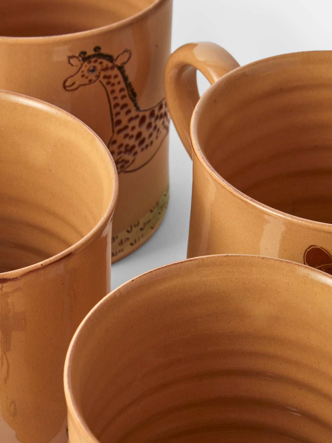 Poterie d’Évires - Animals Hand-Painted Ceramic Mugs (Set of 4) - Cream - ABASK