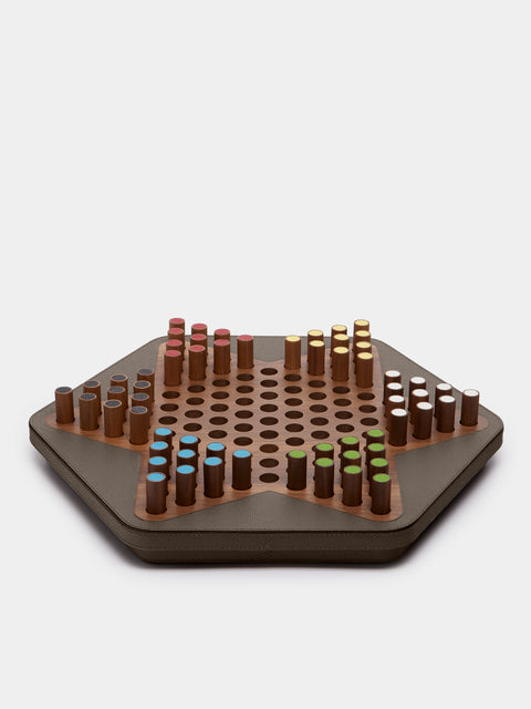 Giobagnara - Delos Leather and Marble Chinese Checkers Set - Red - ABASK - 